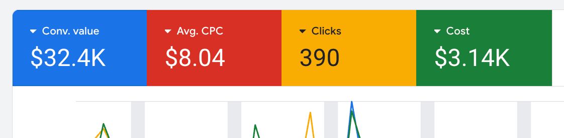 Capture Google Ads : Conv. value $32.4K, Avg. CPC $8.04, Clicks 390, Cost $3.14K